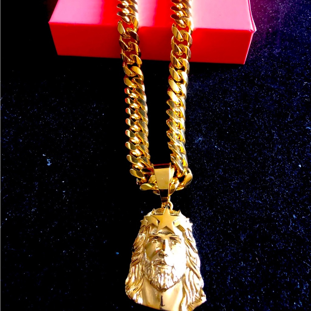 After Valentines Day Sale -Neo Mercury Cuban 16 inch chain with Jesus piece